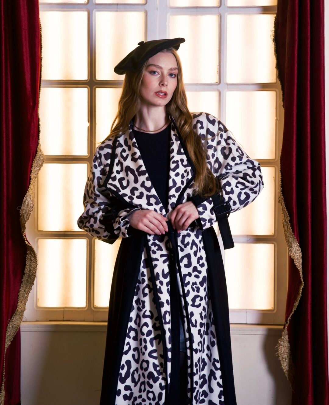 Contrast Leopard Coat
